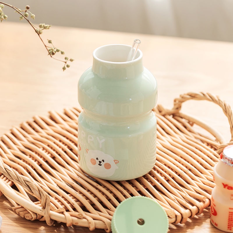 Cốc Uống Nước Bằng Sứ Có Ống Hút Dễ Thương Dung Tích Lớn Cho Nữ