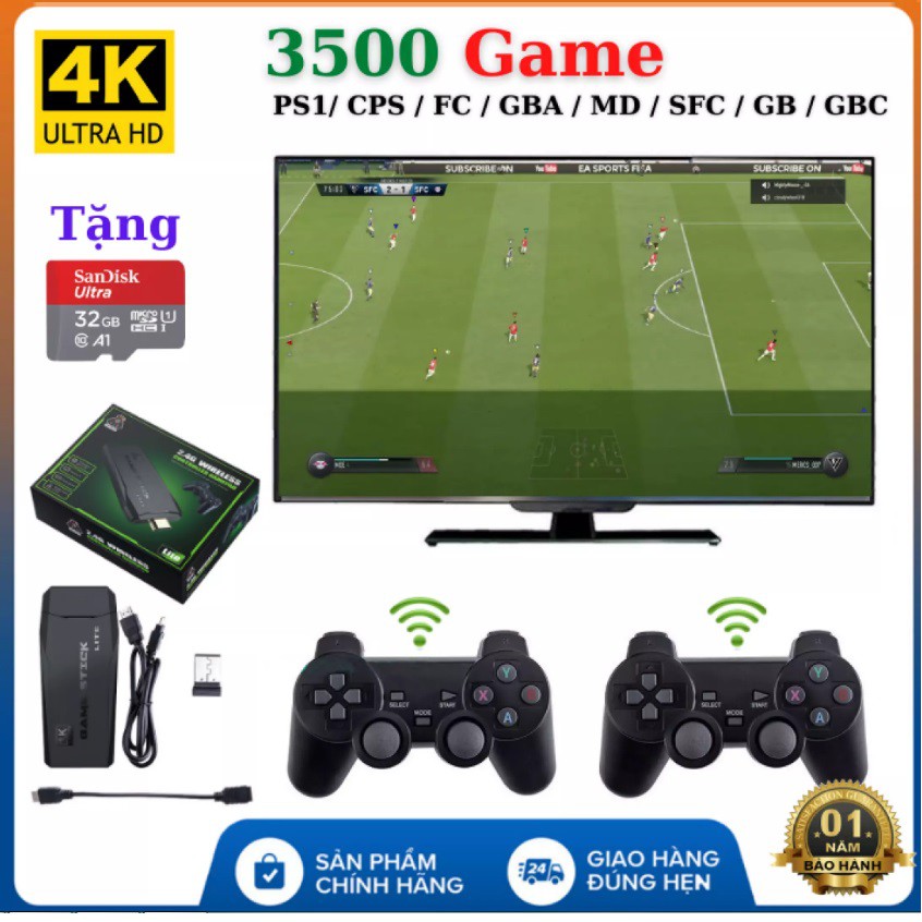 Máy Chơi Game 4 Nút Không Dây- Máy Chơi Game Không Dây Cổng HDMI 4K, Có Sẵn 3500 Game, Hỗ Trợ Tải Game Dạng CPS/ FC/ GBA | BigBuy360 - bigbuy360.vn