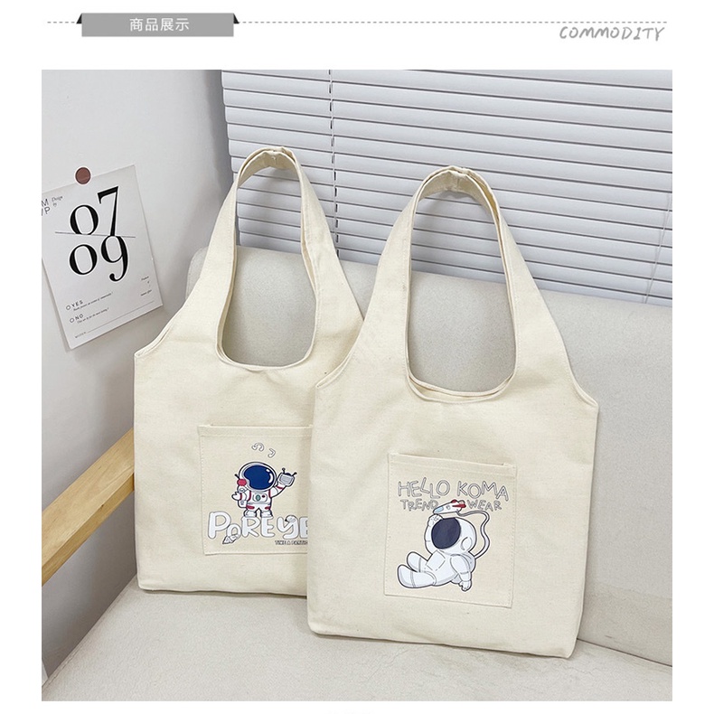 Túi vải  canvas giá rẻ thời trang đeo vai liền thân có ngăn ngoài nhiều hình Superbag668 283