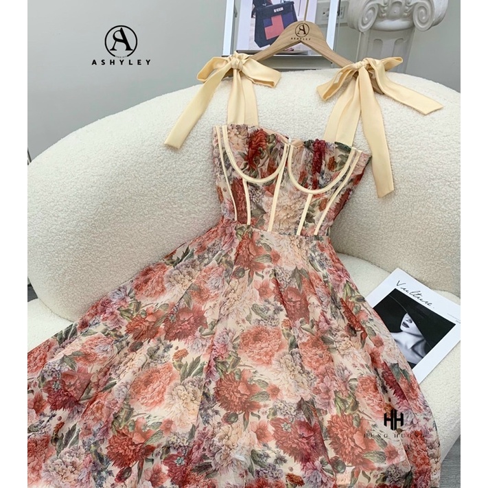 Váy hoa xòe dây lụa Ashyley