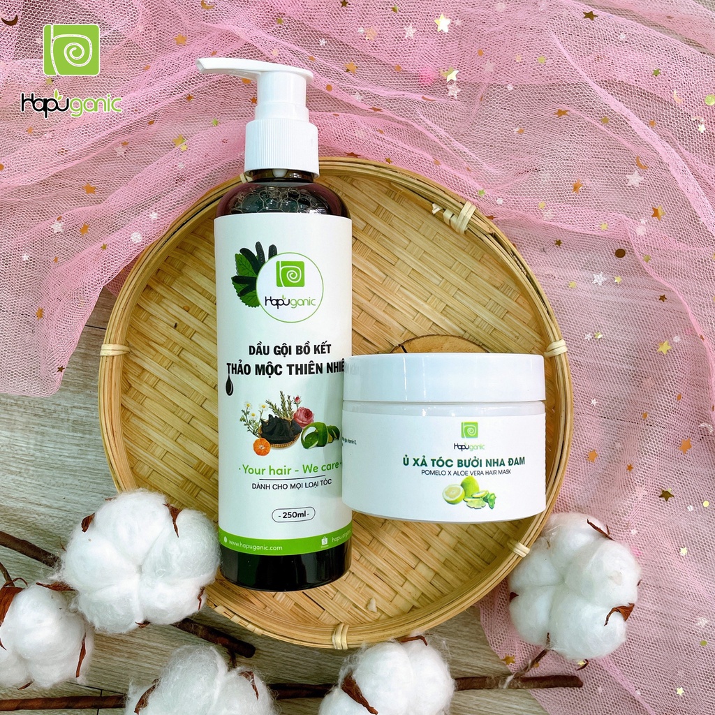 Combo Dầu Gội Bồ Kết và Ủ Xả Tóc HaPu Organic mềm mượt, giảm rụng