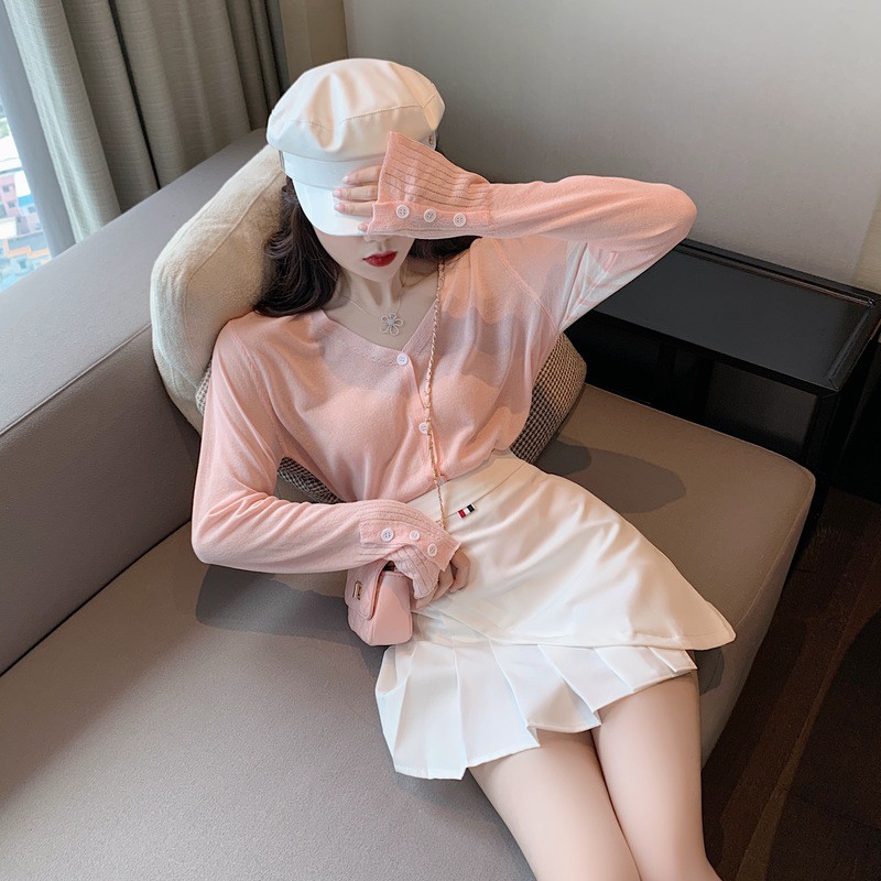 LEEVA - Set đồ áo sọc len phối chân váy xếp ly K016