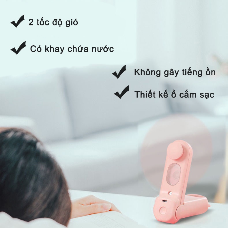 Quạt cầm tay sạc pin có chế độ phun sương gấp gọn mini tích điện tạo độ ẩm 2 in 1