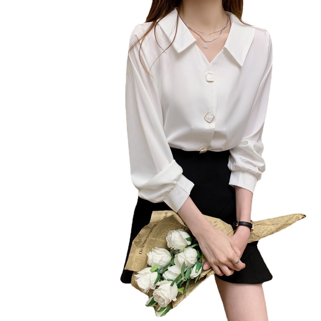 Áo sơ mi công sở nữ tay dài lụa voan không nhăn Hàn Quốc form rộng Dễ Phối Đồ Cho Nữ MN-0