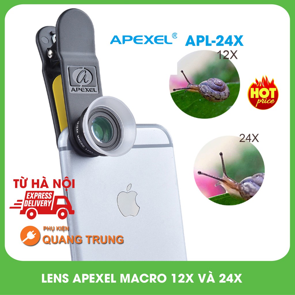 Bộ ống kính,lens apexel chụp ảnh cho điện thoại,chụp macro 12x và 24x