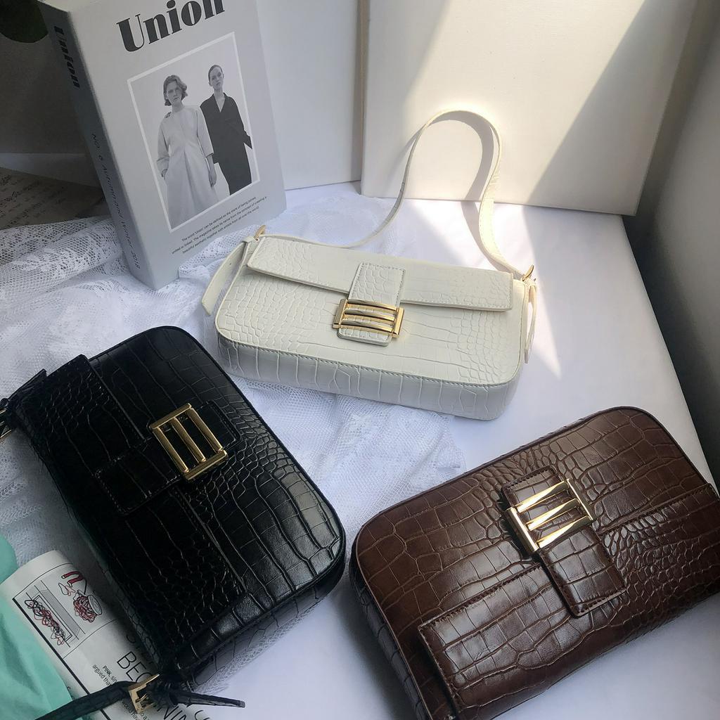 Túi kẹp nách giả da cá sấu phối khóa kim loại thời trang cho nữ