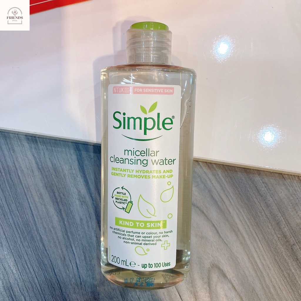 Nước tẩy trang Simple Micellar làm sạch trang điểm vượt trội - không chứa cồn gây khô rát 200ml