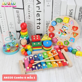 Bộ combo 6 món đồ chơi giáo dục phát triển trí tuệ cho bé, giáo cụ montessori bằng gỗ