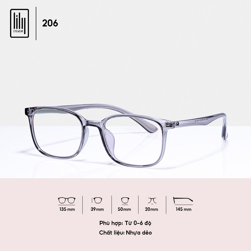 Gọng kính Lilyeyewear nhựa dẻo kiểu dáng hàn quốc thời trang nam nữ 206