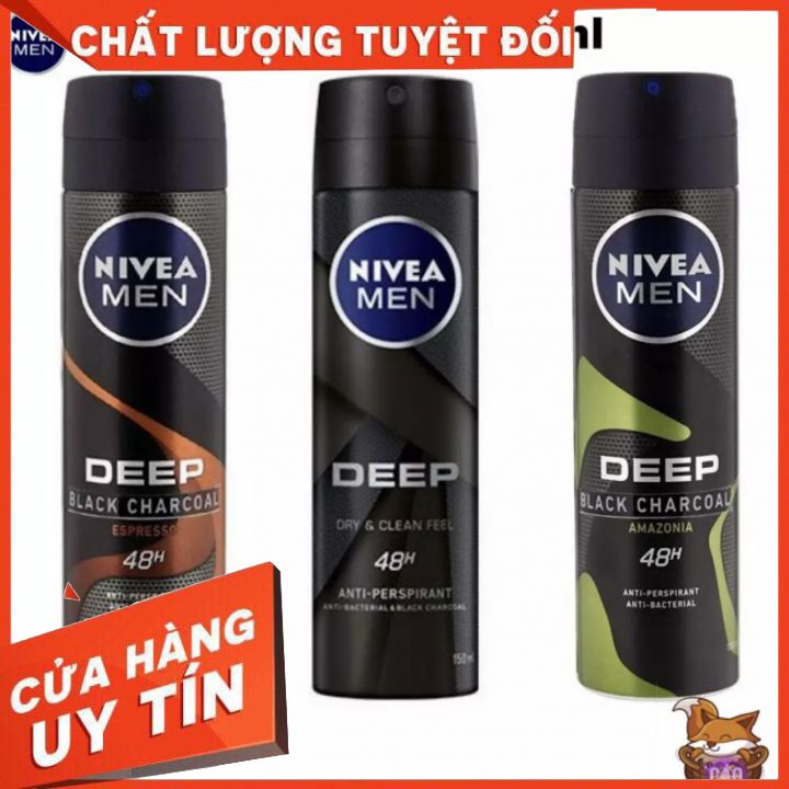 NIVEA Xịt Khử Mùi Cho Nam Nivea Than Hoạt Tính Hương Espresso 150ml Deep Black Car đủ mùi -mẫu mới  liu giữ huong thơm l