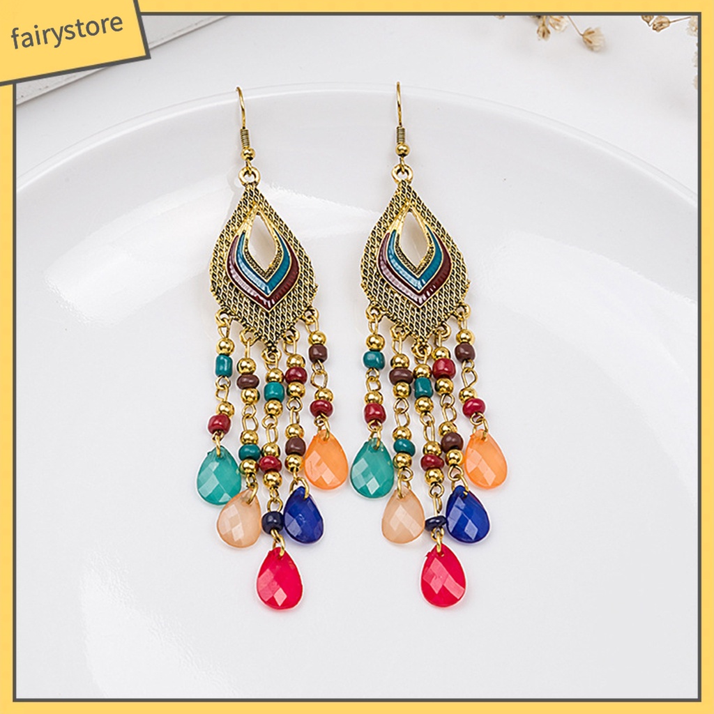 1 Đôi Bông Tai Dáng Dài Xỏ Hạt Phong Cách Trung Hoa Cổ Điển