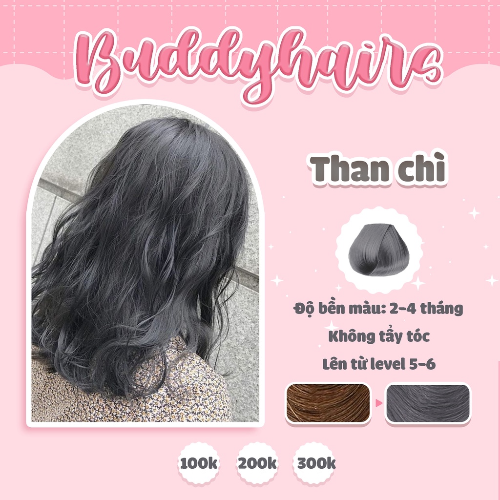 Thuốc nhuộm tóc màu THAN CHÌ lên từ nền đen không phải dùng Thuốc tẩy tóc Buddy của Buddyhairs tặng kèm găng tay mũ trùm