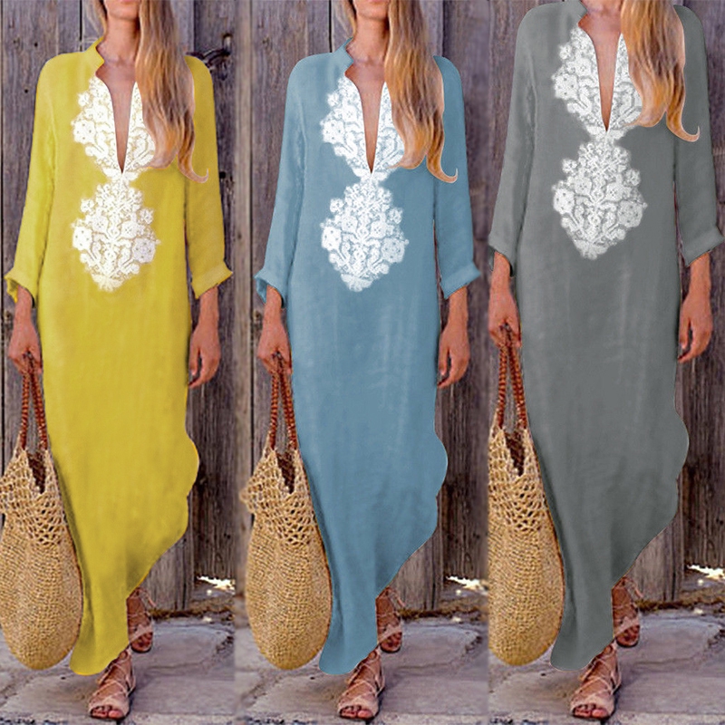 Đầm maxi xẻ tà ZANZEA in họa tiết độc đáo thời trang cho nữ