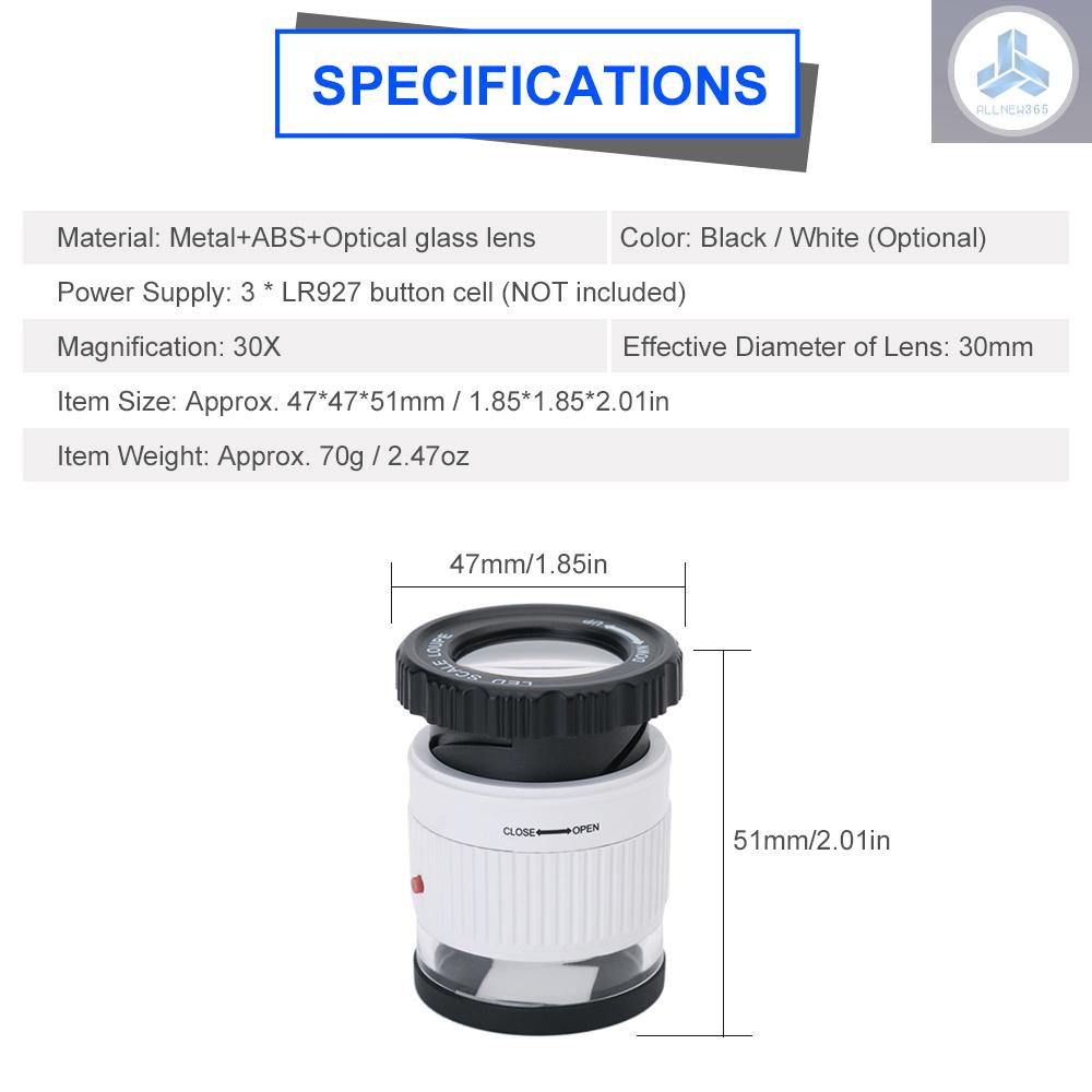 Kính Lúp Phóng Đại 30X Có Thể Điều Chỉnh Kích Thước Kèm 3 Đèn LED VN26
