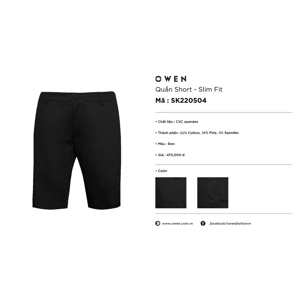 Quần Short Kaki Nam Cao Cấp OWEN SK220504 Quần Sooc Thô Ngố Khaki Màu Đen Trơn Vải Cotton Cao Cấp Dáng Slim Fit Ôm Vừa