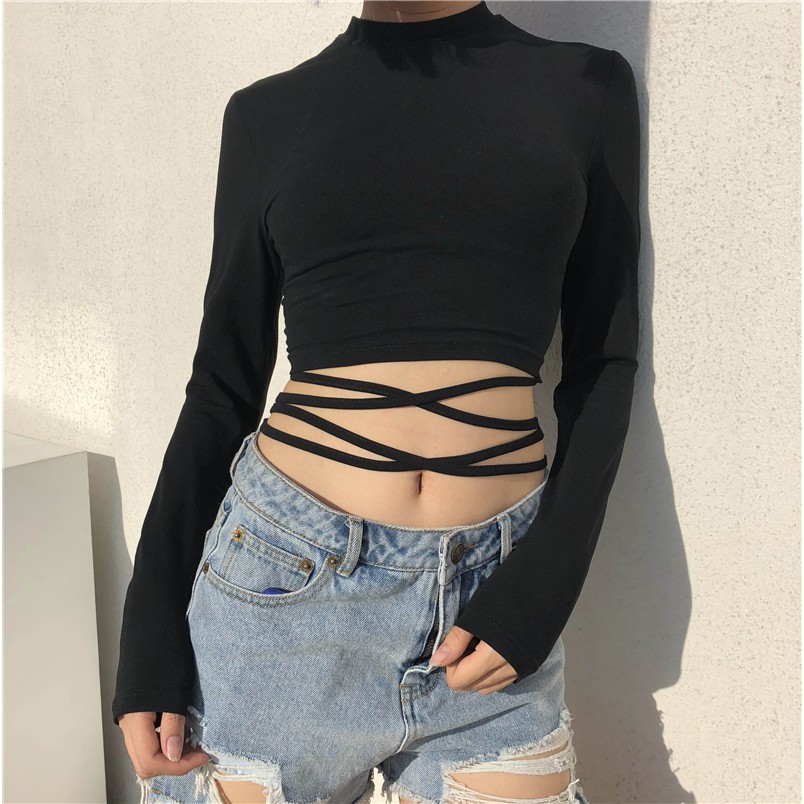 [ QUÀ TẶNG LÀ 1 CHIẾC DÂY BUỘC TÓC ]Áo croptop ôm ngắn tay nữ , áo kiểu body dây đan eo cotton 100% mềm mịn mát