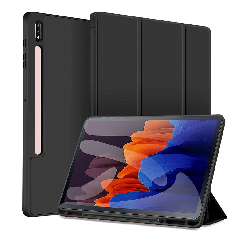 Ốp Máy Tính Bảng Da Silicon Mềm Gập Làm Ba Có Ngăn Đựng Bút Chống Rơi Cho Samsung Galaxy Tab S8 Plus S8+ S7 FE