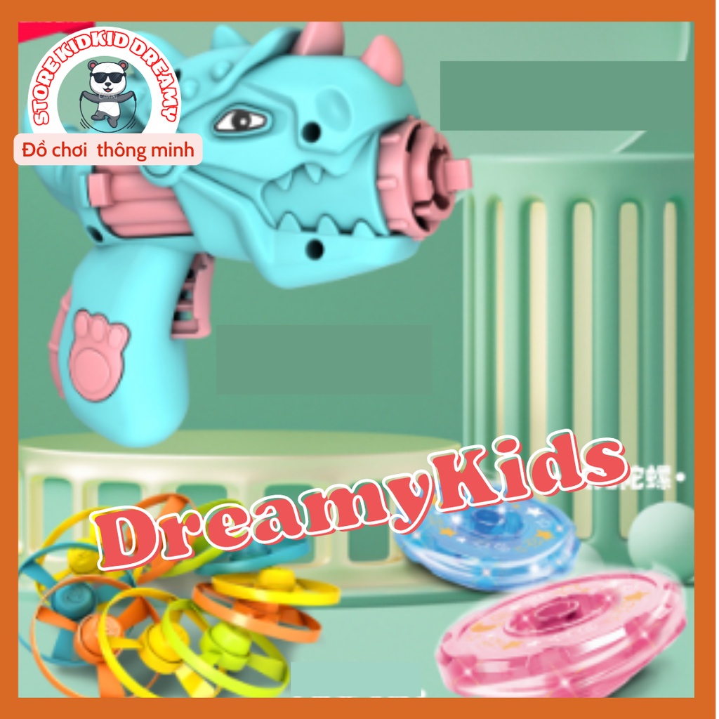 Đồ chơi máy bắn chong chóng, sung bắn con quay khủng long phát sáng chơi cực dễ, mua là mê.