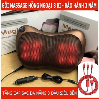 Gối massage hồng ngoại 8 bi mát xa cao cấp tặng máy massage mặt ion