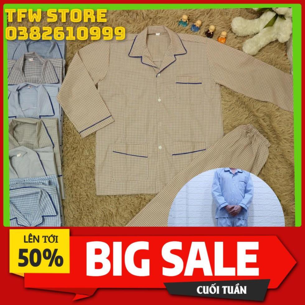Bộ pijama nam trung niên kẻ ô (pyjama kẻ, dài tay), bộ quần áo mặc nhà, bộ ngủ cho ông, cho bố *
