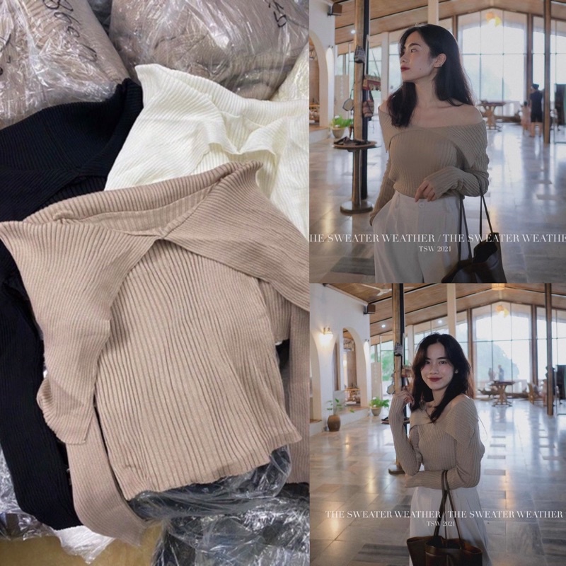 [Ảnh thật/Video] Áo len tăm kiểu mơi thiết kế cổ bẻ ulzzang Áo len tăm trễ vai Quảng Châu | BigBuy360 - bigbuy360.vn