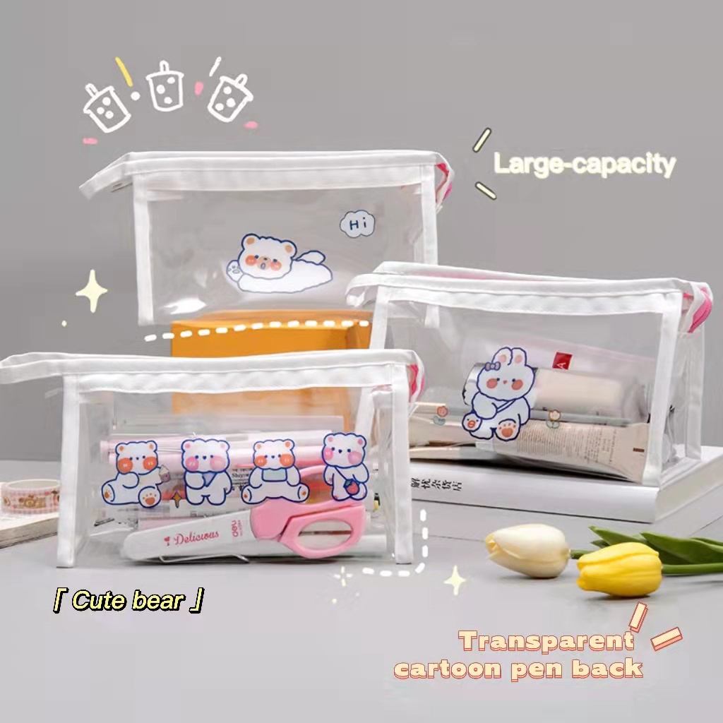 Túi Đựng Bút Trong Suốt Sức Chứa Lớn Họa Tiết Hoạt Hình Đáng Yêu