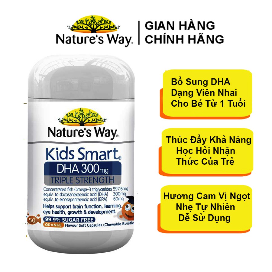 Nature’s Way Kids Smart DHA 300mg - Kẹo Nhai Bổ Sung DHA Cho Trẻ Từ 1 Tuổi - Lọ 50 Viên