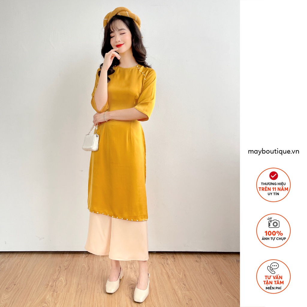 [HÀNG CÓ SẴN] Áo Dài lụa cổ tròn May Boutique màu Vàng ADT20D_112.023
