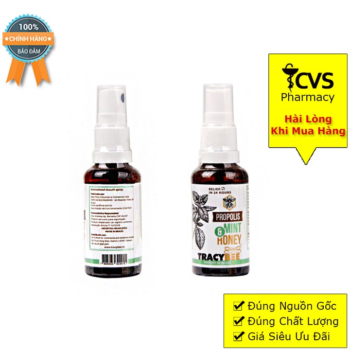 Keo Ong Xịt Giảm Viêm Họng Vị Bạc Hà Propolis Mint &amp; Honey 30ml (Tracybee)