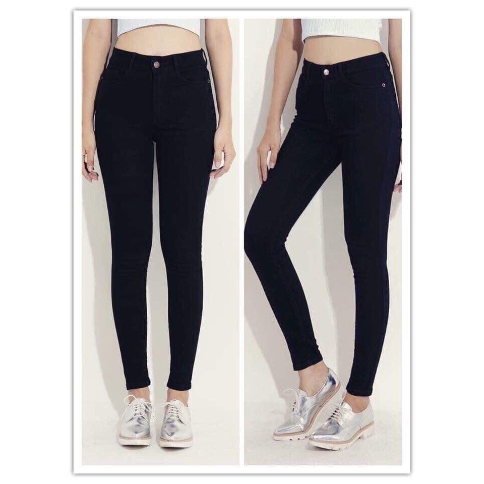 Quần Jean Nữ Dài Lưng Cao Màu Đen Co Giãn Mạnh Có Bigsize