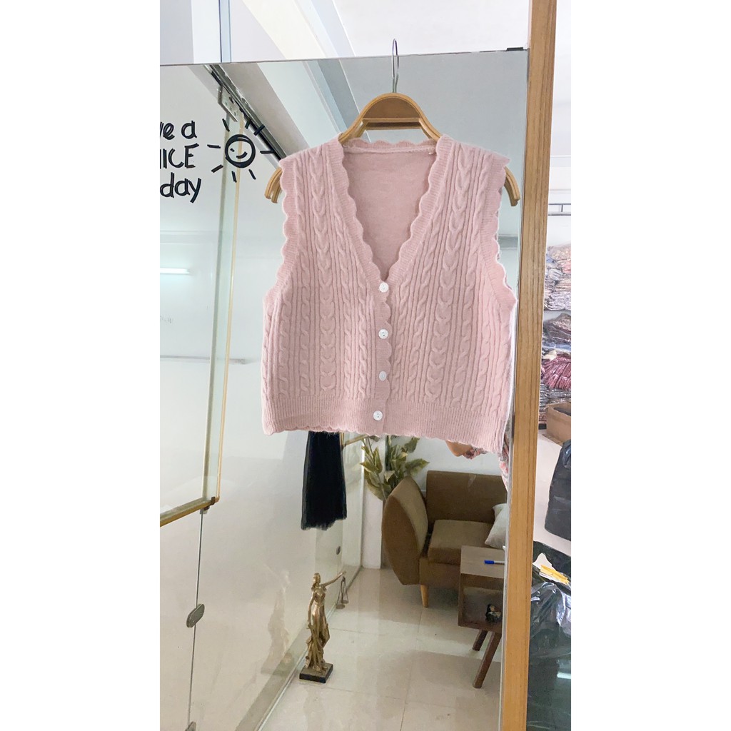 Áo gile len lượn sóng vặn thừng Ulzzang style  Hàng Quảng Châu