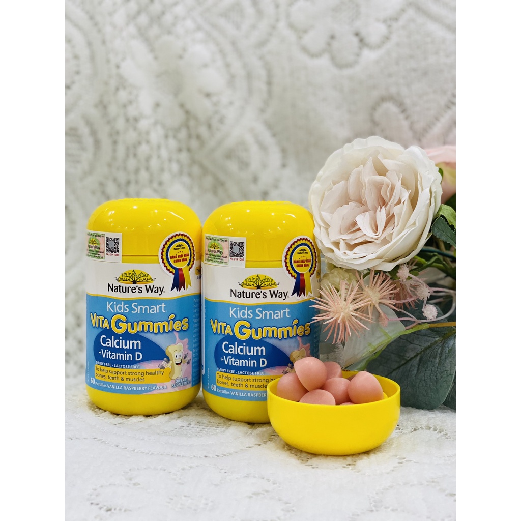 Combo 2 Kẹo Dẻo Cho Bé Nature's Way Kids Smart Vita Gummies Calcium + Vitamin D Và Multi Vitamin for Fussy Eaters 60v/h