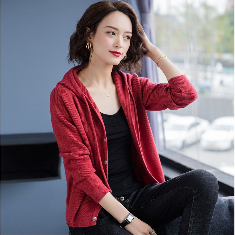 Áo khoác len ❤️FREESHIP đơn 50k❤️ áo khoác cardigan giản dị có mũ trùm đầu | BigBuy360 - bigbuy360.vn
