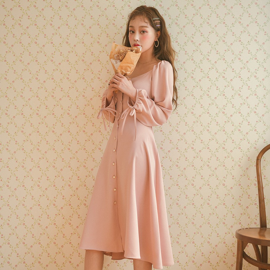 Đầm dáng xòe nữ tay dài midi Emilshop