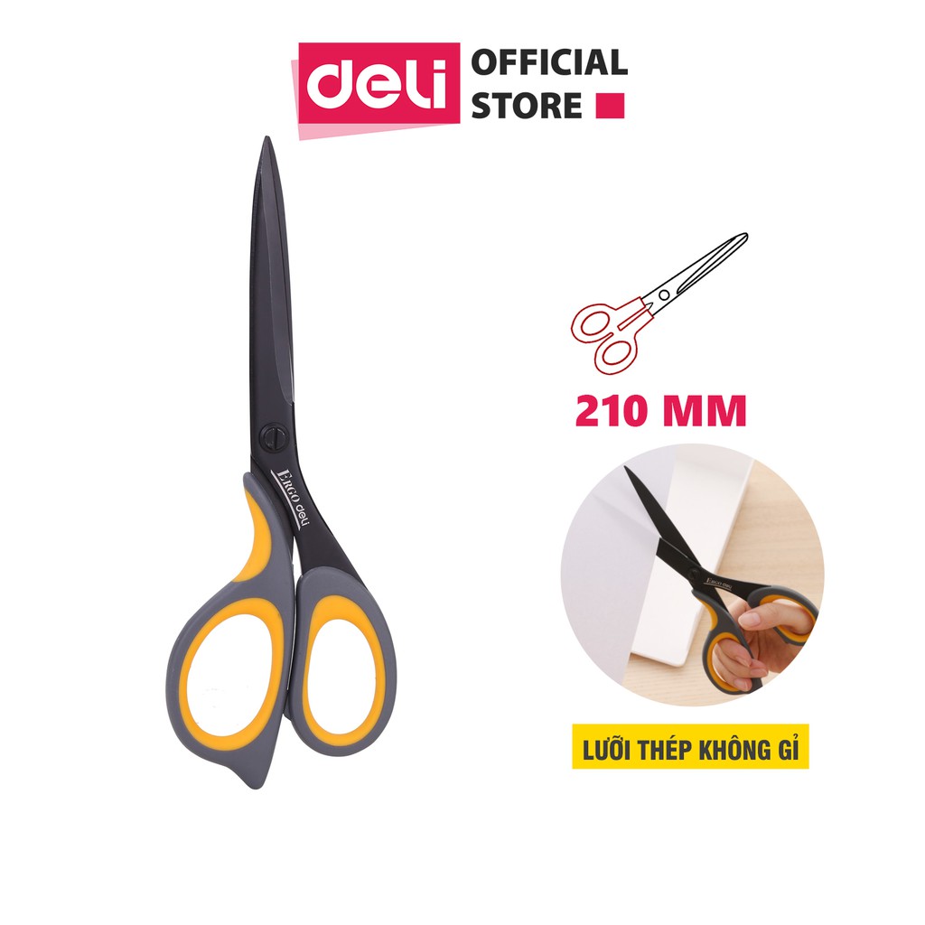 [Mã LIFEDELI20K5 giảm 20K đơn 0Đ] Kéo văn phòng 210mm Deli - Xám vàng - 1 chiếc - E77757