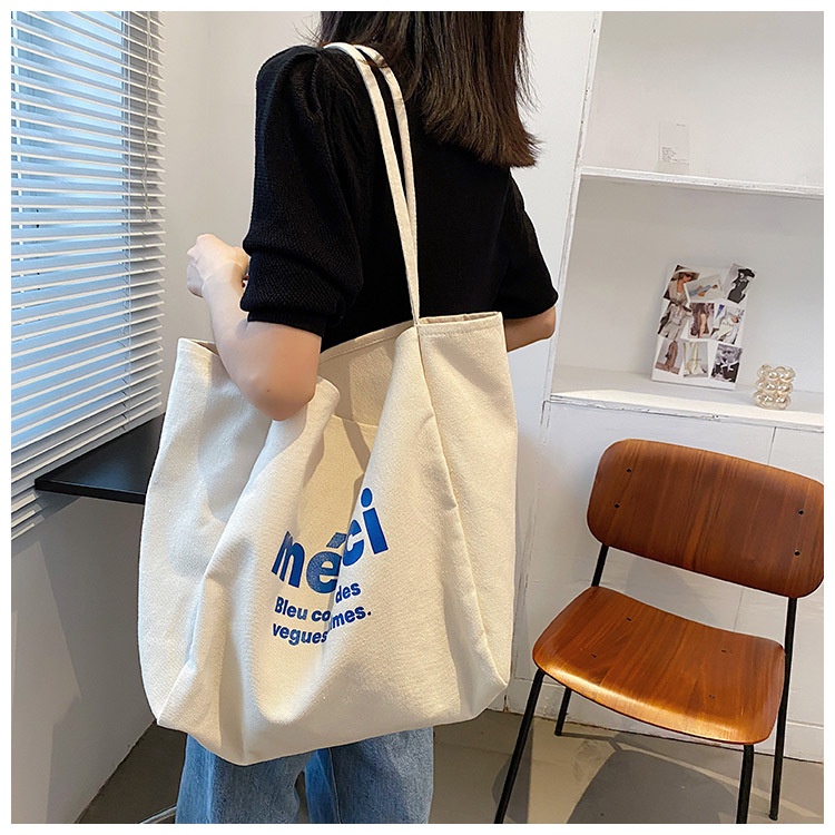 Túi Xách Canvas Cỡ Lớn In Chữ Phong Cách Nhật Bản