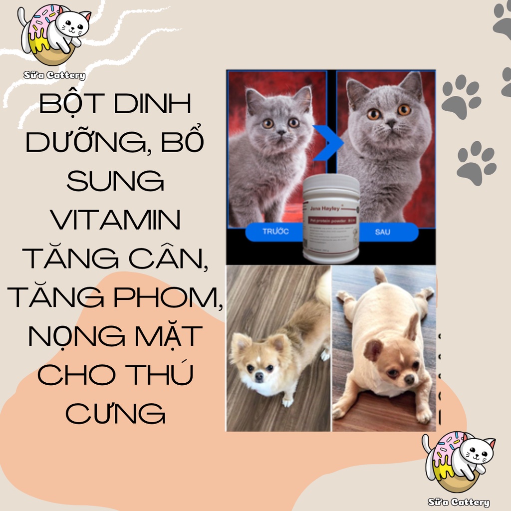 Pet Protein tăng cân, tăng phom, nọng mặt cho chó mèo, bổ sung dinh dưỡng và vitamin cho chó mèo - hộp 258g
