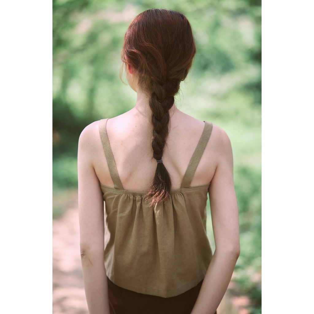 Áo hai dây linen màu cỏ úa