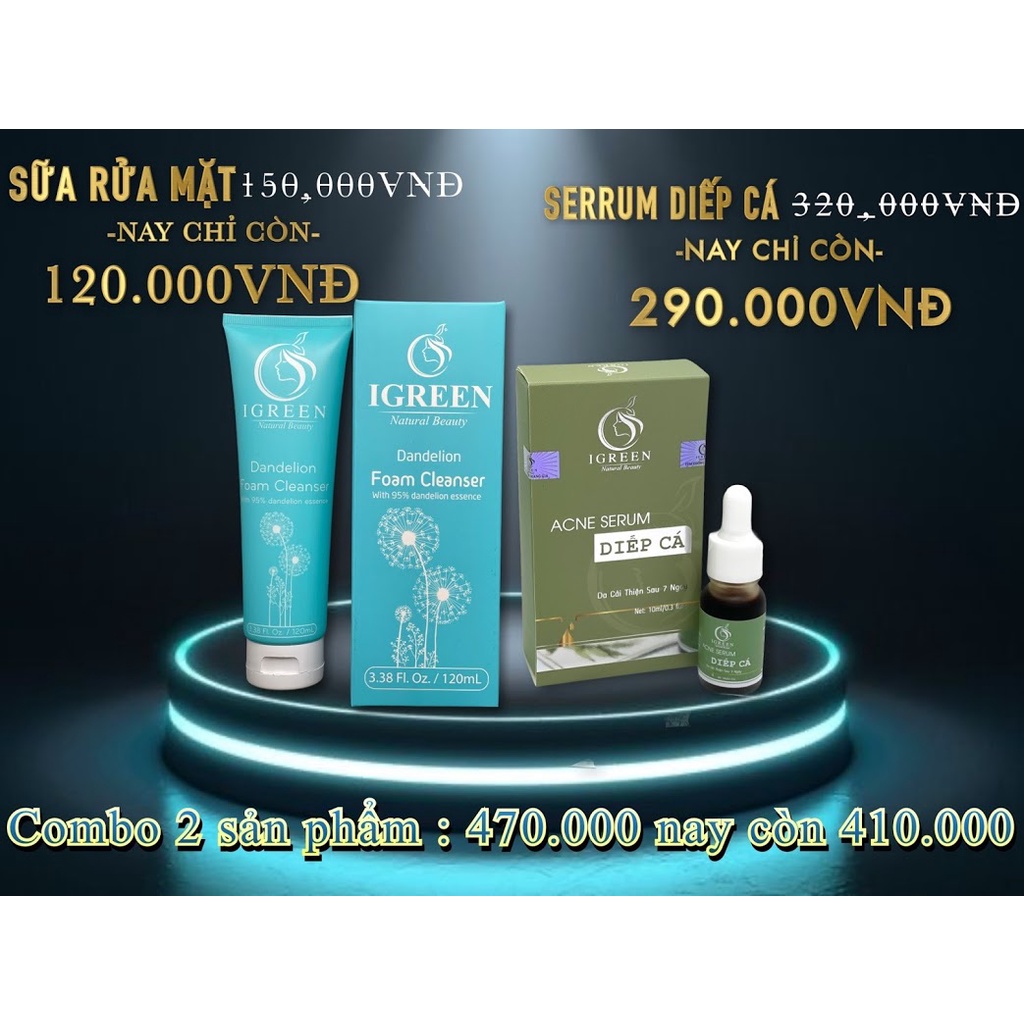 Combo Sạch Mụn, Thâm giúp Da CĂNG BÓNG, MỊN MÀNG IGREEN - IGREEN COMBO
