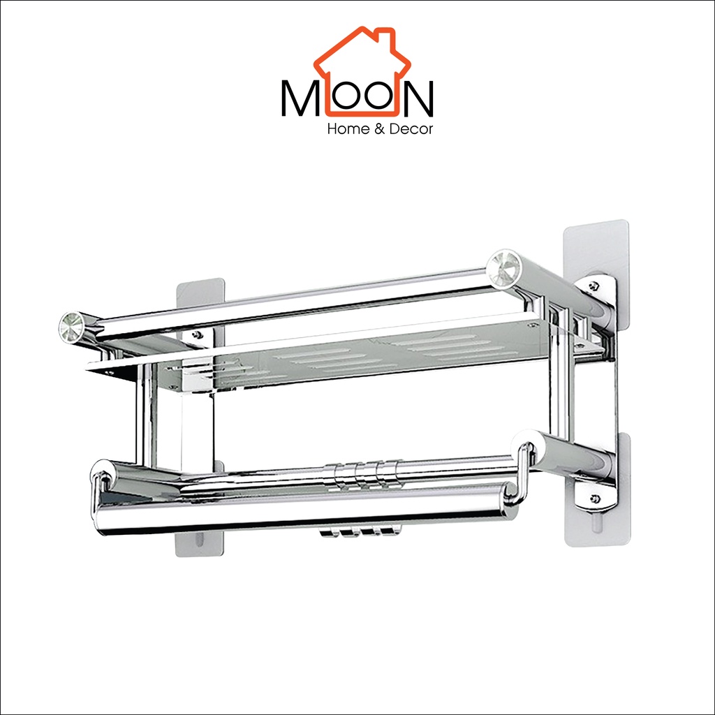 Kệ treo khăn phòng tắm 2 tầng, Giá để đồ phòng tắm thông minh gấp gọn Inox 304 cao cấp