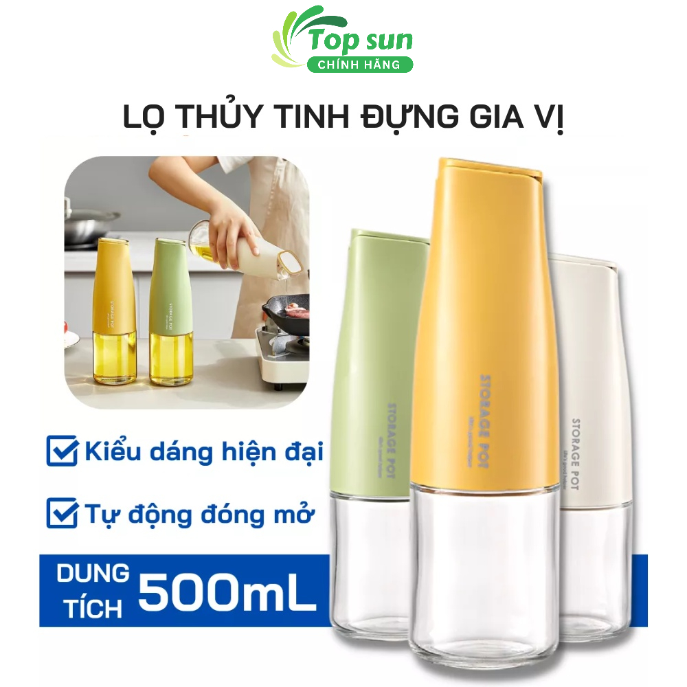 Lọ Đựng Gia Vị, Chai Đựng Dầu Ăn Giấm Ăn Nắp Đậy Tự Mở Thông Minh, Chống Tràn Rơi