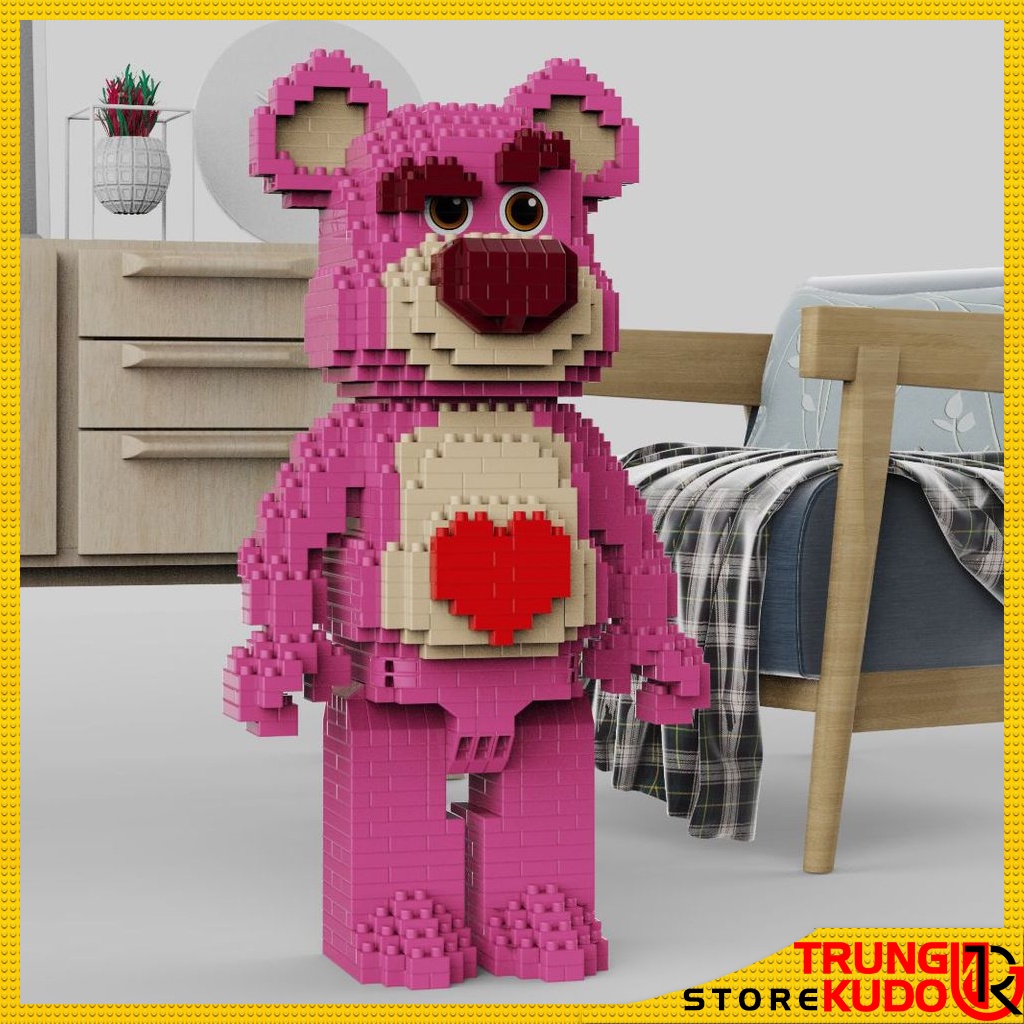 Mô hình Gấu Hồng Lotso dạng Đồ chơi xếp hình gấu hồng Lotso nhà Disney làm quà, đồ decor