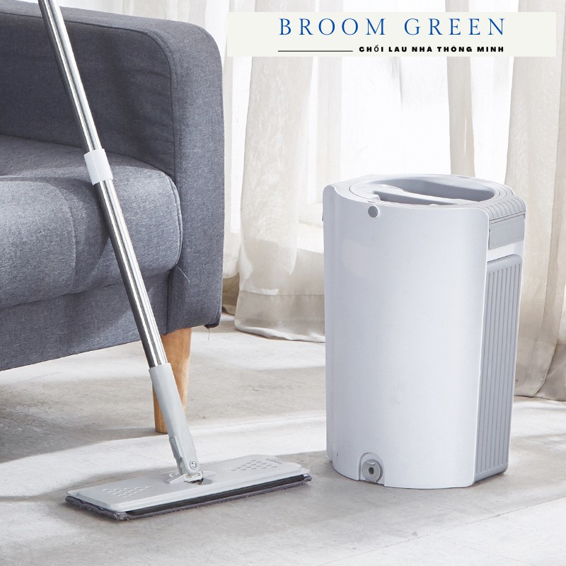 Cây Lau Nhà Tự Vắt Bình Tròn Cao Cấp, Chổi Lau Cán Dài Đầu Xoay 360 Độ - Broom Green PR03