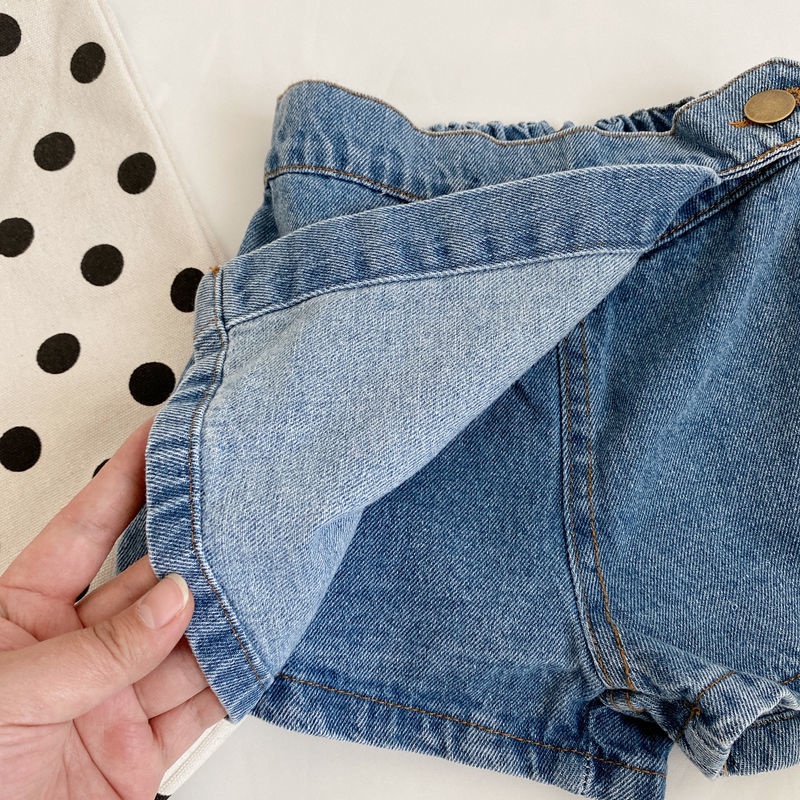 Quần Jeans Ngắn Mùa Hè Dáng Rộng Phong Cách Phương Tây Thời Trang Mới Cho Bé Gái