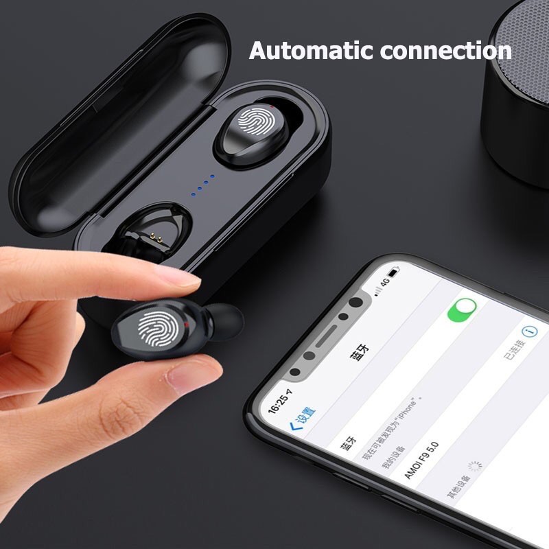 Tai Nghe Bluetooth mini Amoi F9-10 Pro Max 2020 Bản QUỐC TẾ Nút cảm ứng Pin 2000Mah Kiêm Sạc dự phòng