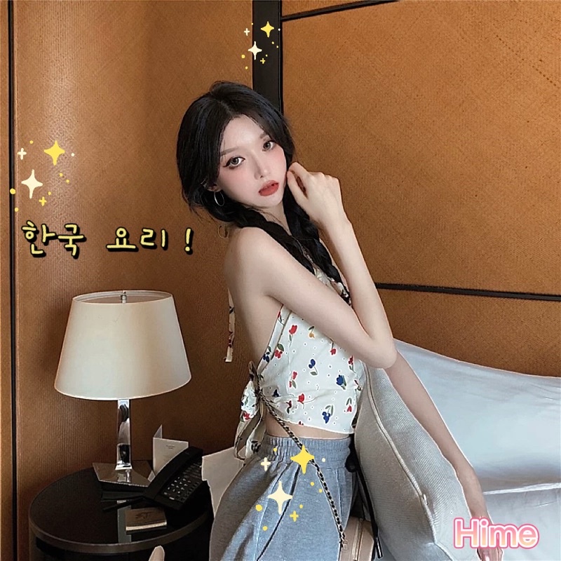 Áo Croptop cổ yếm cột dây hở lưng hai lớp sexy phong cách Hàn Quốc