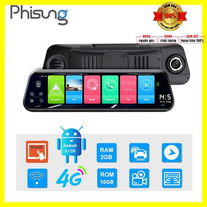 [ BẢO HÀNH 12 THÁNG] Camera hành trình gắn gương ô tô Phisung 4G, Wifi, 10 inch, dẫn đường Navitel MÃ Z55 | BigBuy360 - bigbuy360.vn