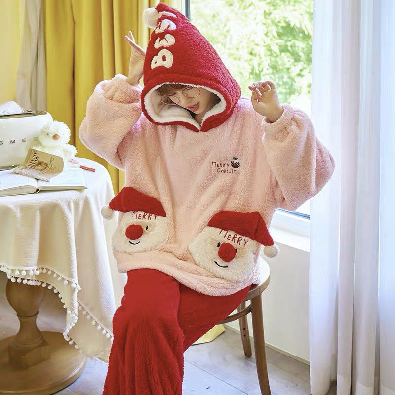 Bộ Ngủ Lông Noel Nữ Đỏ Mũ Cây Thông 🦋 Set Dài Tay Nữ Hình Ông Già Tuyết Đỏ 🦋 | BigBuy360 - bigbuy360.vn