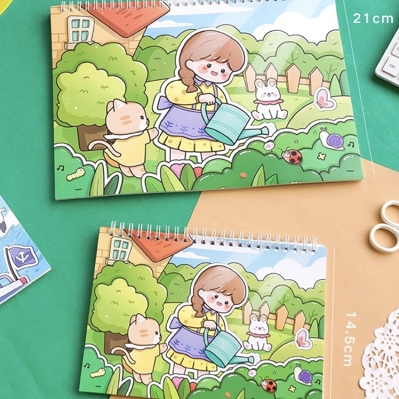 Sổ Chiết Sticker Washi Sổ Lò Xo 40 Tờ Hình Cô Gái Dễ Thương Mẫu Mới 2022