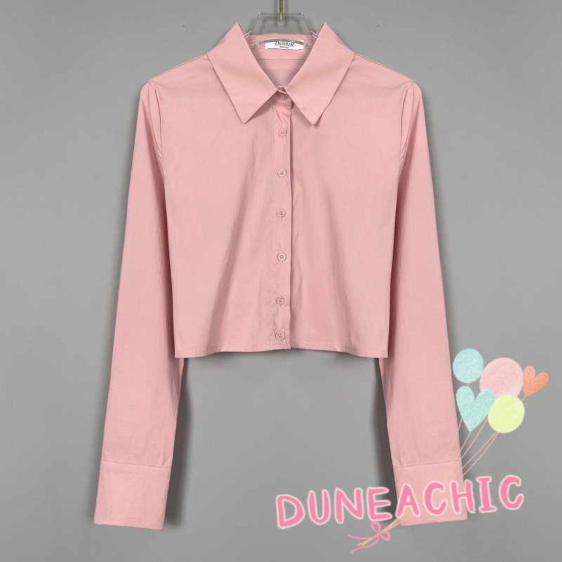 DUNEA Áo Sơ Mi Tay Dài Dáng Ngắn Hở Eo Quyến Rũ Cho Nữ